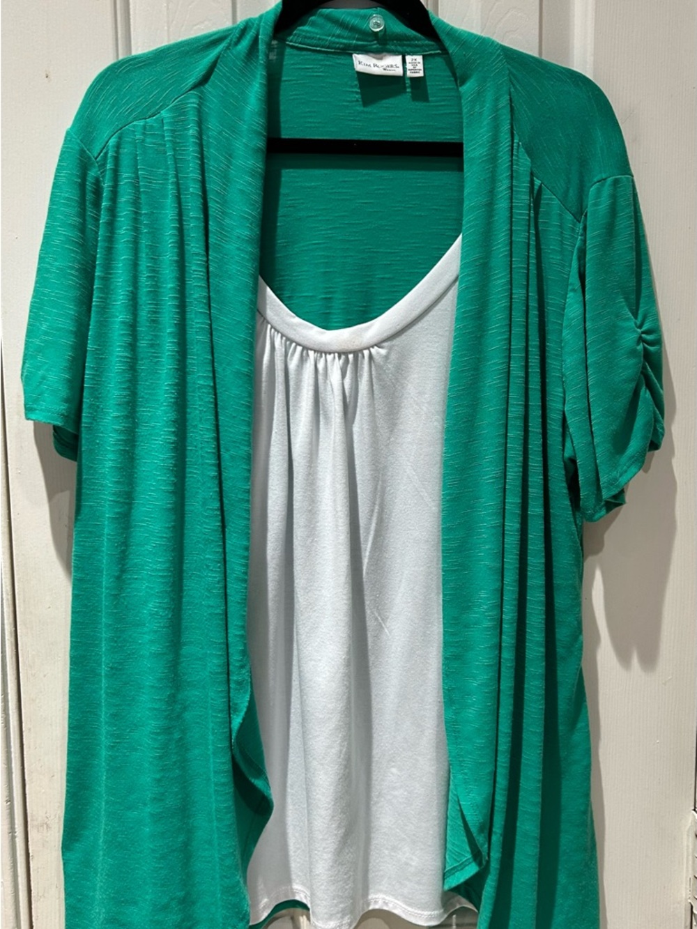 Kim Rogers Emerald Green Open Front Layered Tunic with White Underlay